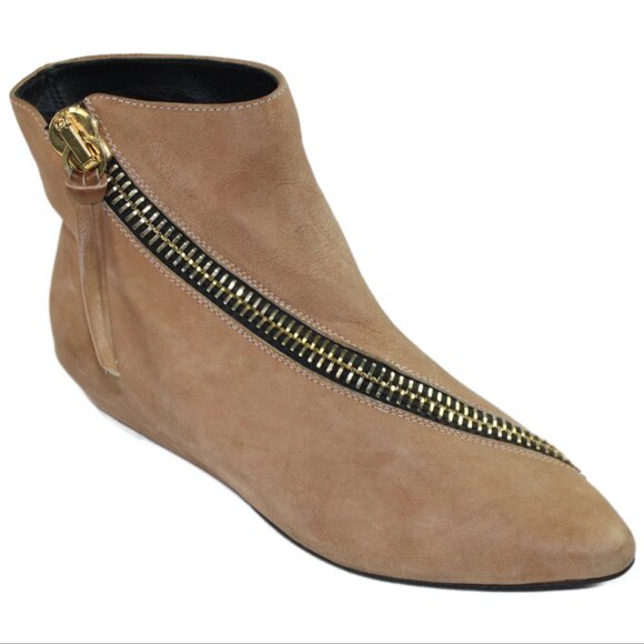 Giuseppe Zanotti Beige Nubuck Leather Exposed Gold Accent Zipper Ankle Boot, 36 - Picture 4 of 10